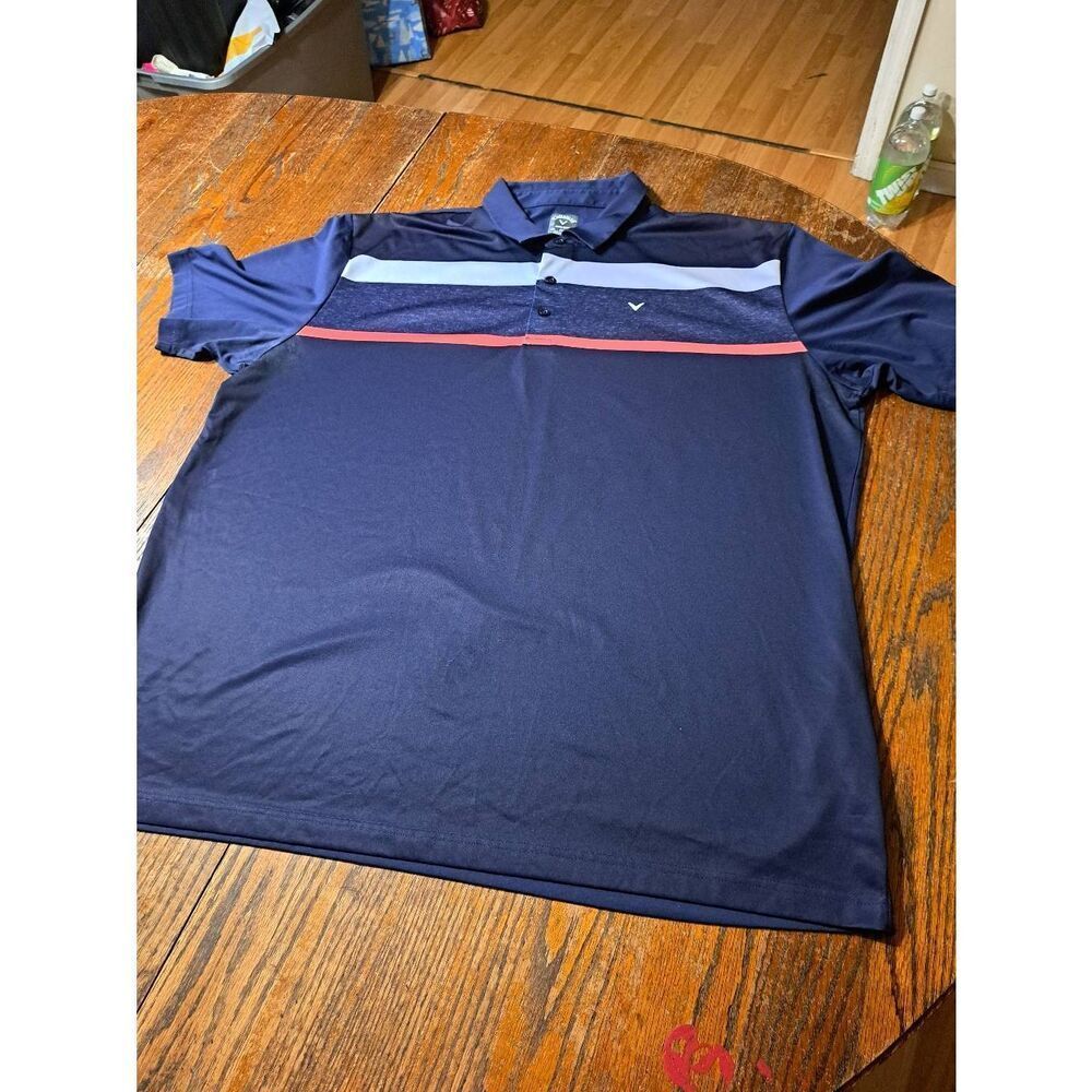 XXL Callaway Opti Dry Blue White Coral Short Sleeve Polo Shirt Golf Casual